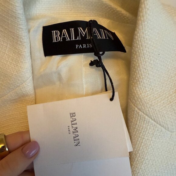 NWT Balmain Fitted Cotton Blazer Jacket Double-Breasted In White Sz 36 - Picture 3 of 11